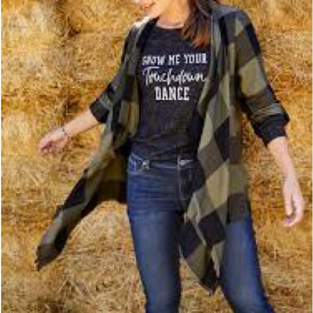 Plaid Open Front Kimono Cardigan Oversized Fall Layer Size 1X